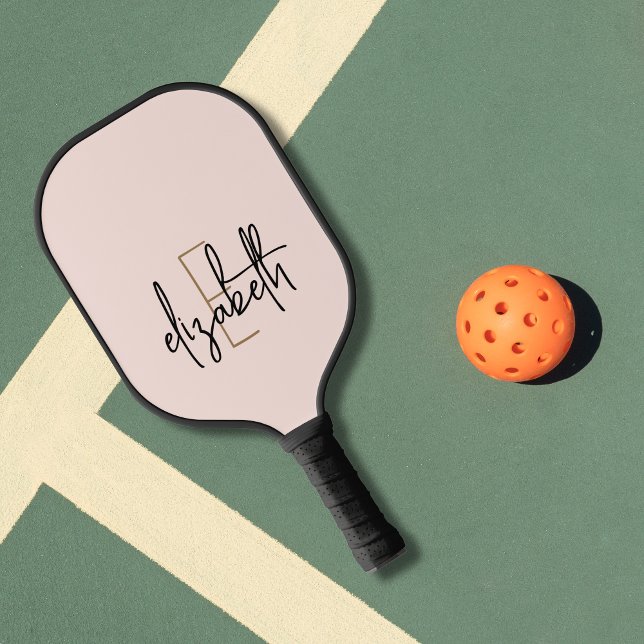 Modern Blush Pink Monogram Pickleball Paddle (Creator Uploaded)
