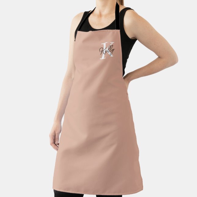 Modern Blush Pink Monogram Script Apron (Insitu)