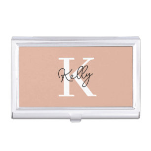 Modern Blush Pink Monogram Script Business Card Case