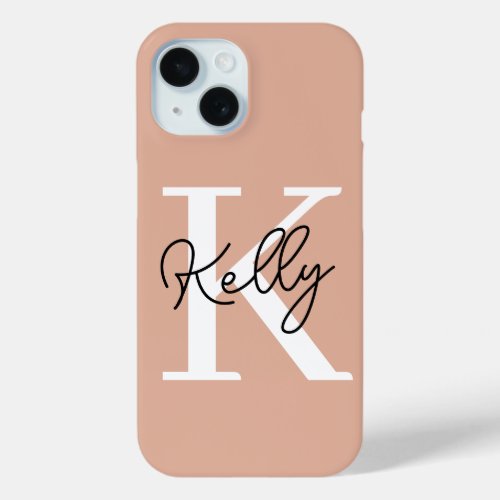 Modern Blush Pink Monogram Script iPhone 15 Case