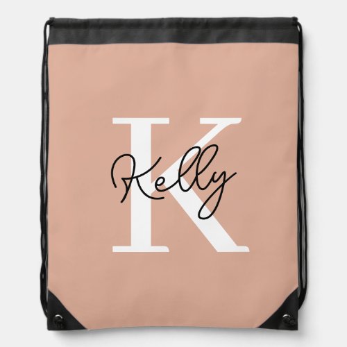 Modern Blush Pink Monogram Script Drawstring Bag