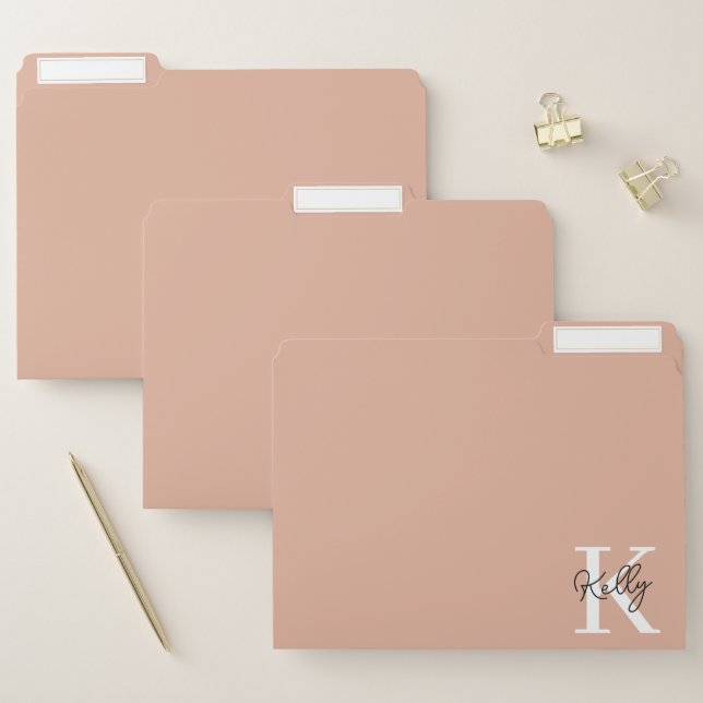 Modern Blush Pink Monogram Script File Folder (Set)