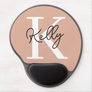 Modern Blush Pink Monogram Script Gel Mouse Pad