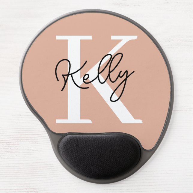Modern Blush Pink Monogram Script Gel Mouse Pad (Front)