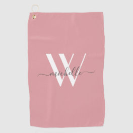 Modern Blush Pink Monogram Script Name Stylish Golf Towel