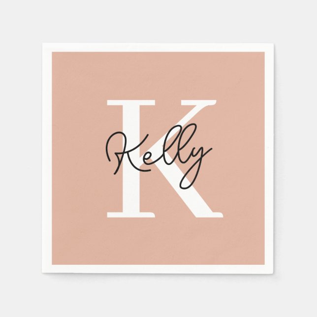 Modern Blush Pink Monogram Script Napkins (Front)