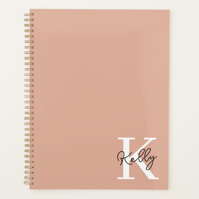 Modern Blush Pink Monogram Script Planner (Front)