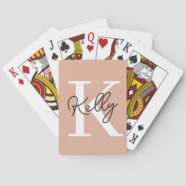 Modern Blush Pink Monogram Script Poker Cards (Back)