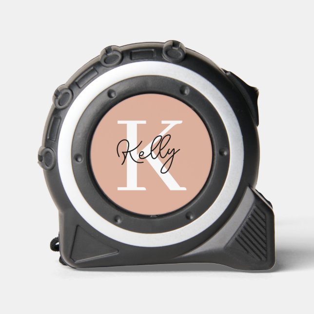 Modern Blush Pink Monogram Script Tape Measure (Front)