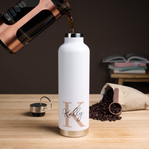 Modern Blush Pink Monogram Script Water Bottle