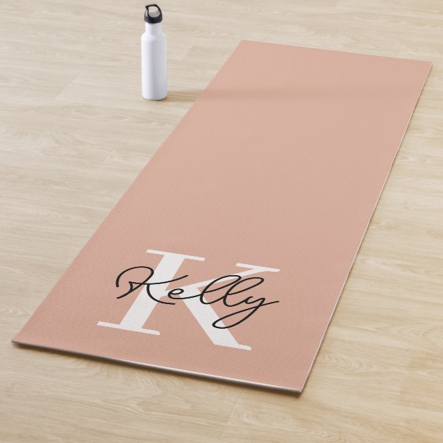 Modern Blush Pink Monogram Script Yoga Mat (In Situ)