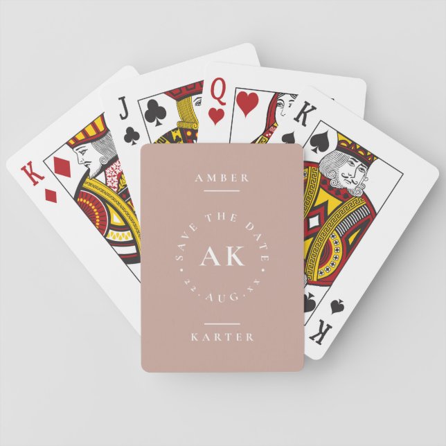 Modern Blush Pink Monogram Unique Save the Date Playing Cards (Back)