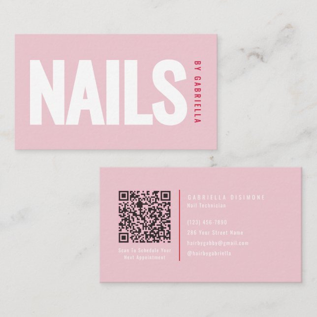 Modern Blush Pink Nail Salon QR Code Business Card (Front/Back)