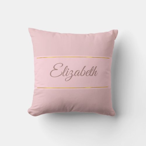 Modern Blush Pink Name Hand Script Font Text Plain Throw Pillow