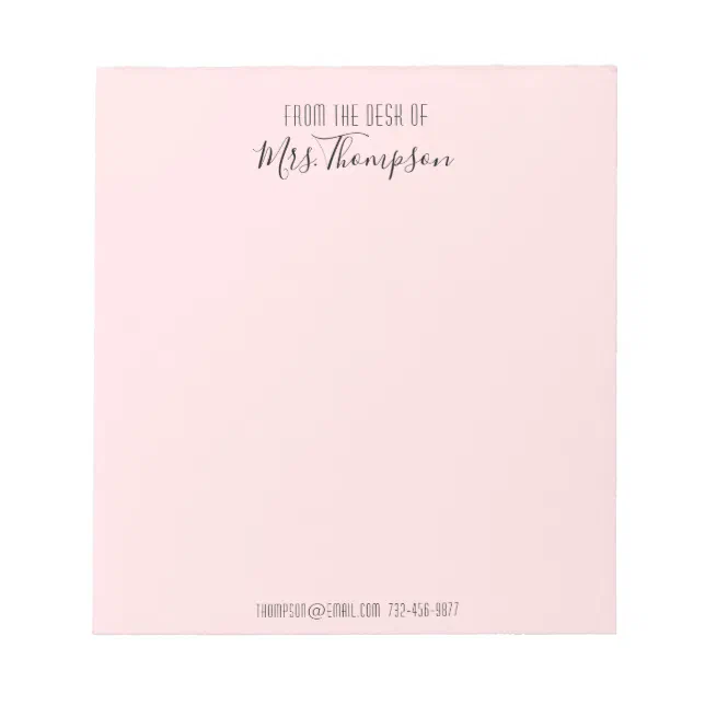 Modern Blush Pink Name Script From The Desk Of Notepad | Zazzle