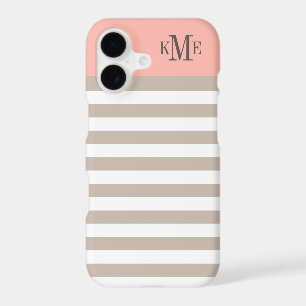 Modern Blush Pink Neutral Stripes Custom Monogram iPhone 17 Case