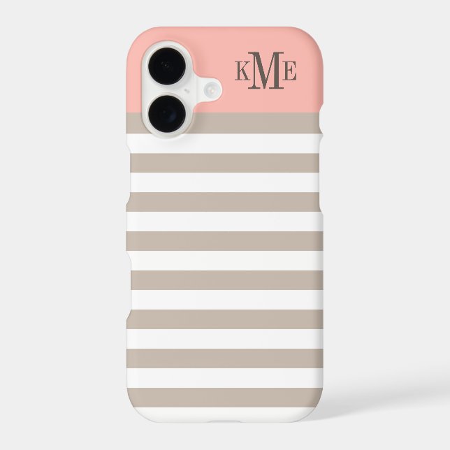 Modern Blush Pink Neutral Stripes Custom Monogram Case-Mate iPhone Case (Back)