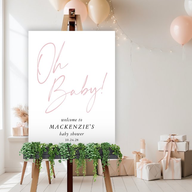 Modern Blush Pink Oh Baby Baby Shower Welcome Foam Board (Blush Pink "Oh Baby" Baby Shower Welcome Sign)