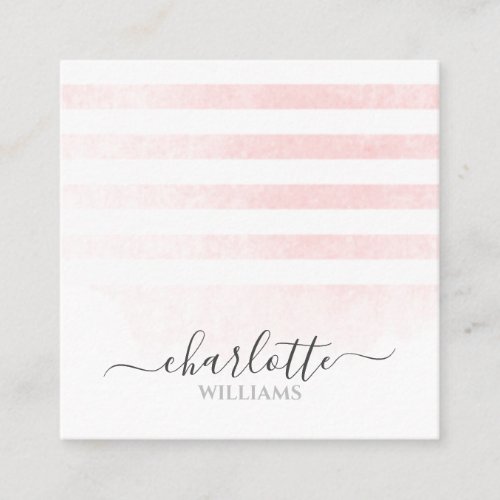Modern Blush Pink Ombre White Strips Signature Square Business Card
