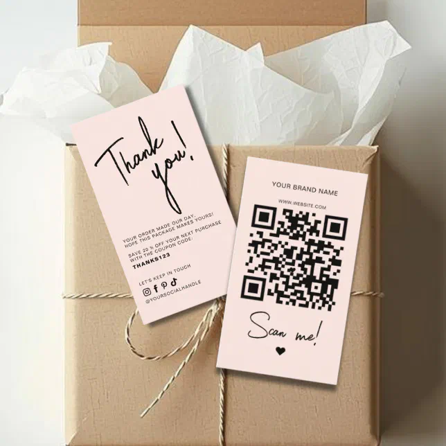 Modern blush pink order thank you QR code Business Card | Zazzle