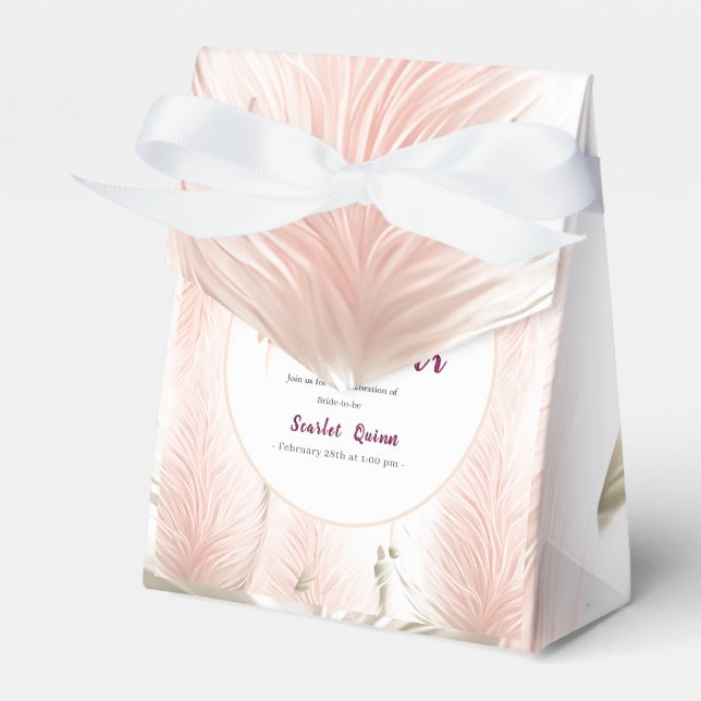 Modern blush pink pampas grass bridal shower favor boxes (Front Side)