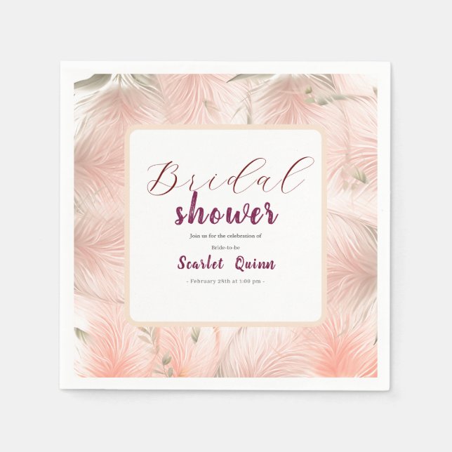 Modern blush pink pampas grass bridal shower napkins (Front)