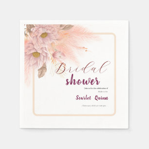 Modern blush pink pampas grass bridal shower napkins