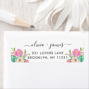 Modern Blush Pink Peach Greenery Floral Watercolor Label