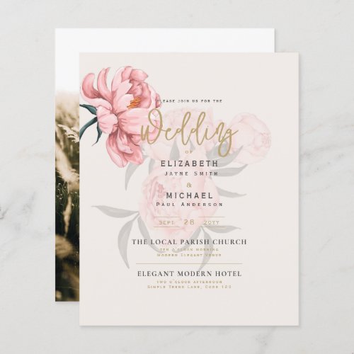 Modern Blush Pink Peonies Floral Wedding Invite