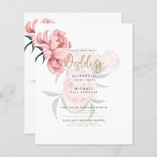 Modern Blush Pink Peonies Floral Wedding Invite