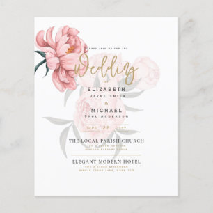 Modern Blush Pink Peonies Floral Wedding Invite Flyer