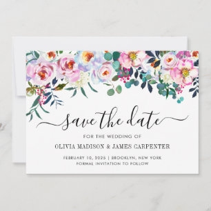 Modern Blush Pink Peony Floral Eucalyptus Wedding Save The Date