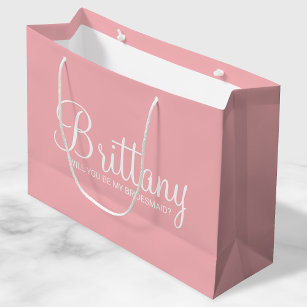 Modern Blush Pink Personalized Bridesmaid Proposal Large Gift Bag