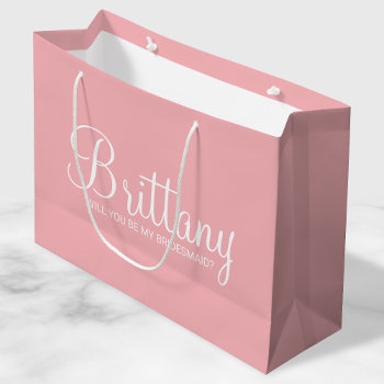 Modern Blush Pink Personalized Bridesmaid Proposal Large Gift Bag by manadesignco at Zazzle