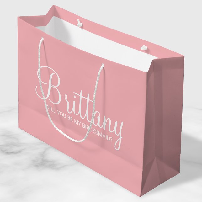 Modern Blush Pink Personalized Bridesmaid Proposal Large Gift Bag (Creator Uploaded)