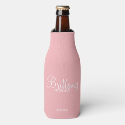 Modern Blush Pink Personalized Bridesmaids Bottle Cooler