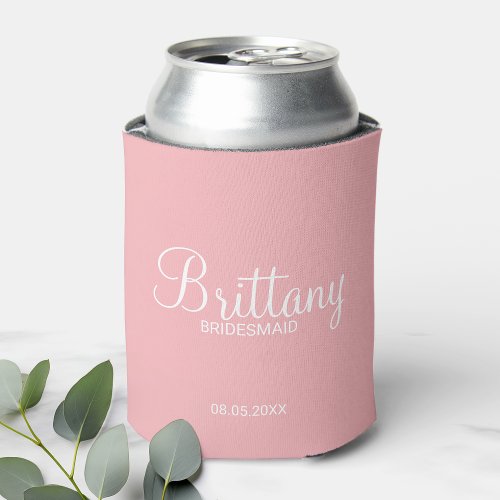 Modern Blush Pink Personalized Bridesmaids Can Cooler