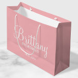 Modern Blush Pink Personalized Bridesmaids Large Gift Bag<br><div class="desc">Modern Personalized Bridesmaids Gifts
featuring personalized bridesmaid's name in white modern calligraphy font style with title and wedding date in white modern sans serif font style on blush pink background.

Also perfect for Maid of Honor,  Flower Girl,  Mother of the Bride and more.</div>