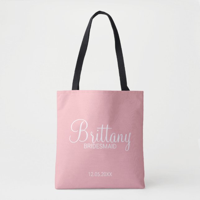 Modern Blush Pink Personalized Bridesmaids Tote Bag (Front)
