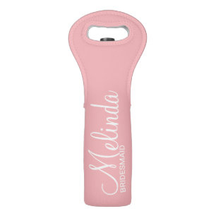 Modern Blush Pink Personalized Bridesmaids Wine Bag