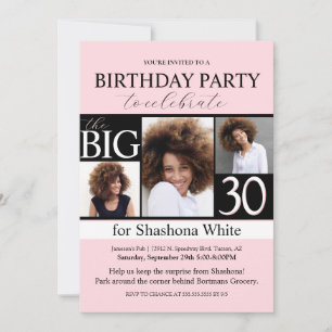 Modern Blush Pink Photo 30th Birthday Invitation