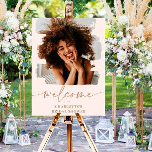 Modern blush pink photo bridal shower welcome foam board