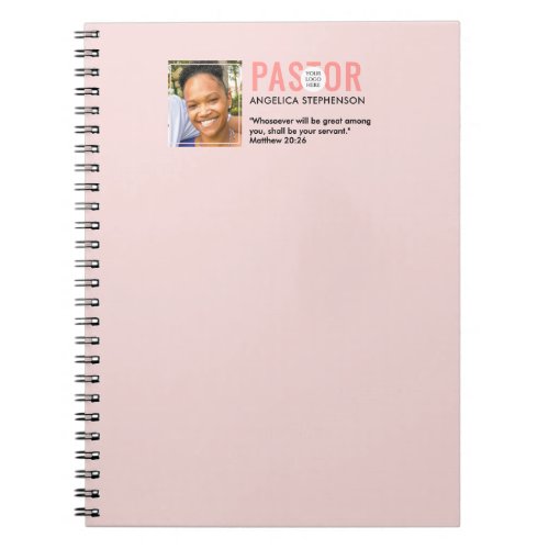 Modern Blush Pink Photo Church Pastor Notebook