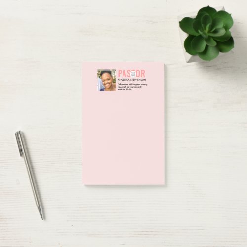 Modern Blush Pink Photo Church Pastor Post-it Notes