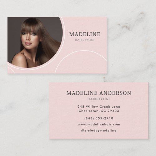 Modern Blush Pink Photo Hair Stylist Business Card