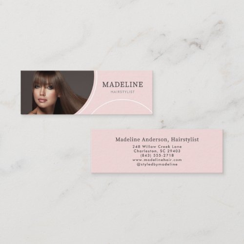 Modern Blush Pink Photo Hair Stylist Mini Business Card
