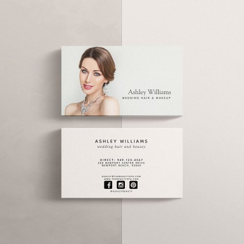 Modern Blush Pink Photo Wedding Hair Makeup Artist Business Card