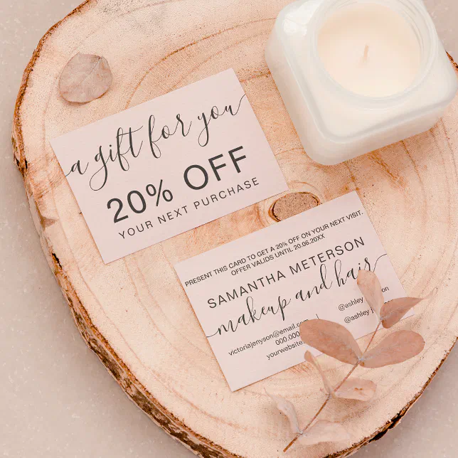 Modern blush pink professional typography discount card