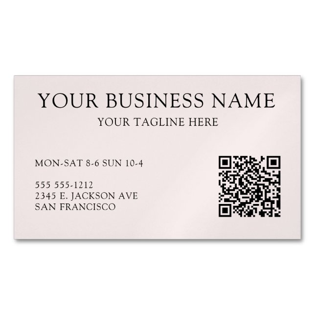 Modern Blush Pink QR Code Business Card Magnet (Front)
