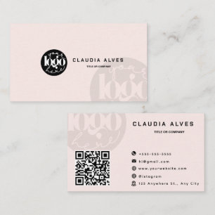 Modern Blush Pink QR Code Custom Logo Business Card